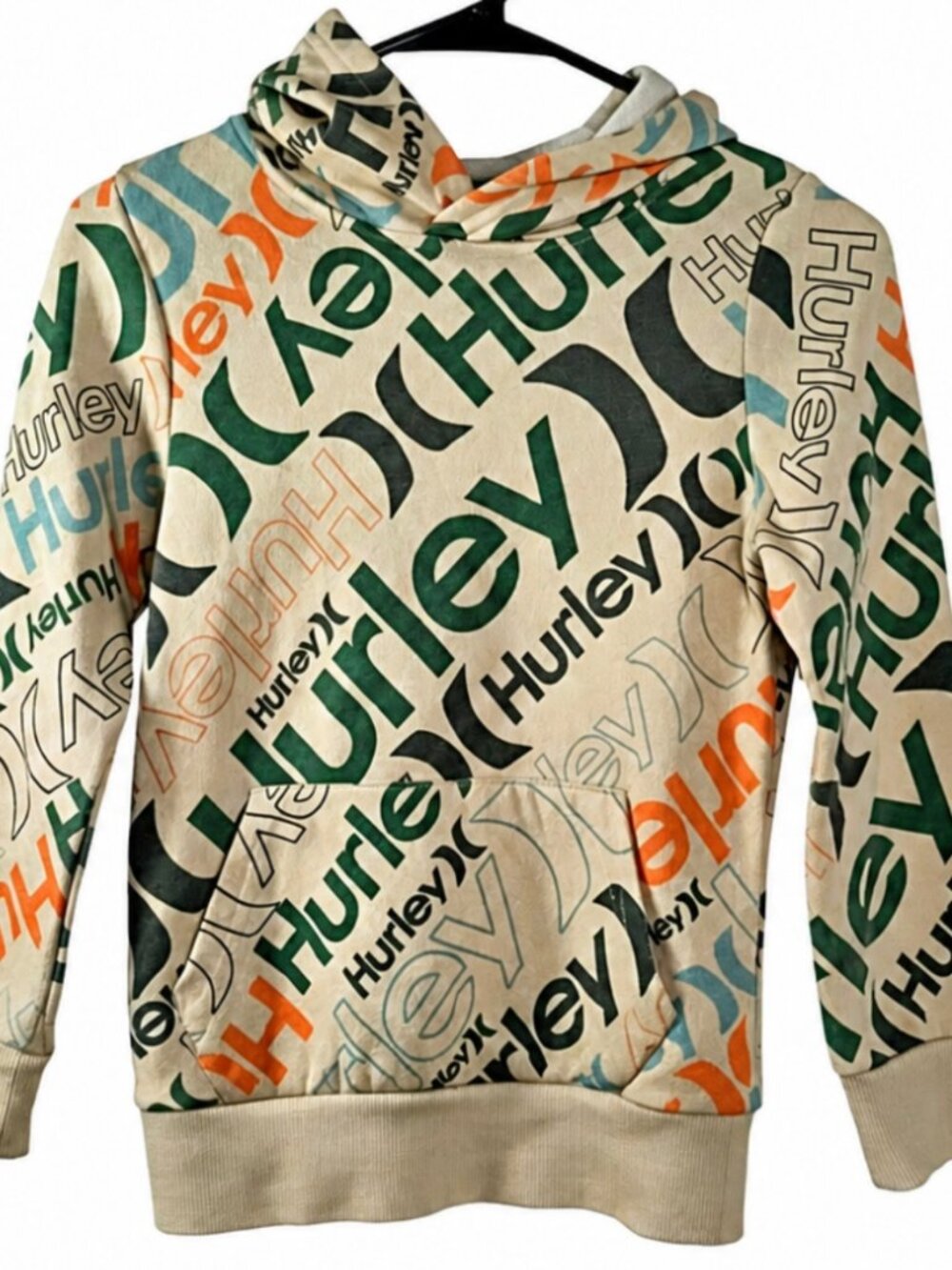 Hurley Kids Small Hoodie Beige Multicolor Logo Print Pullover